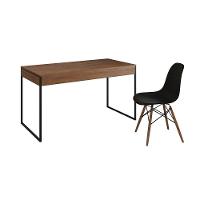 Mesa De Escritório Industrial Amêndoa 137X53Cm Base Ferro Preto Com 1 Cadeira Preta - 6