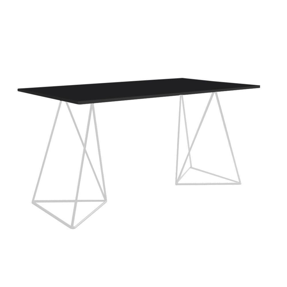 Escrivaninha Mesa Bela Vista Branco E Tampo Preto - Branco - 3