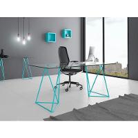 Escrivaninha De Vidro Bela Vista Cavalete Base Ferro Azul Turquesa - Preto - 1