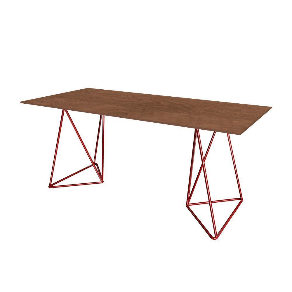 Escrivaninha Bela Vista Cavalete Tampo Imbuia Base Ferro Vermelho - Preto - 3