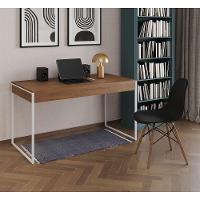 Mesa De Escritório Industrial Amêndoa 137X53Cm Base Ferro Branco Com 1 Cadeira Preta - 1
