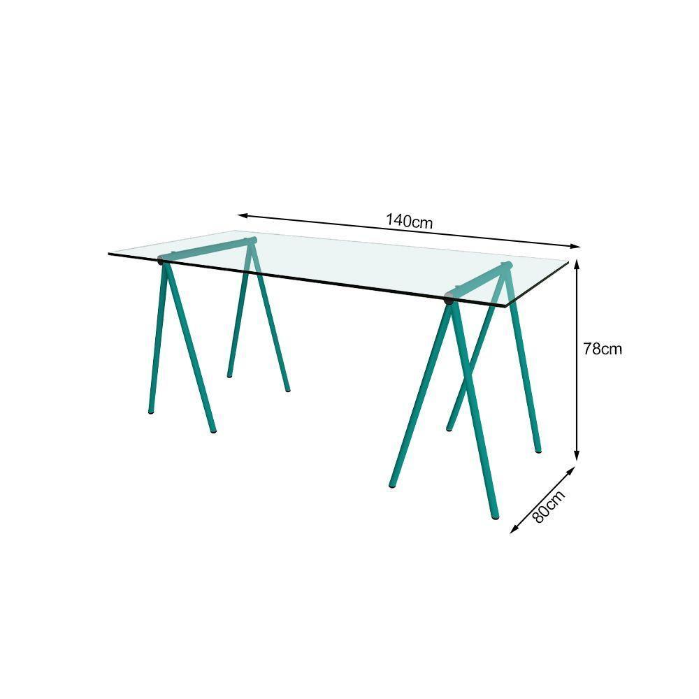 Escrivaninha De Vidro Itaim Cavalete Base Ferro Azul Turquesa - Preto - 2