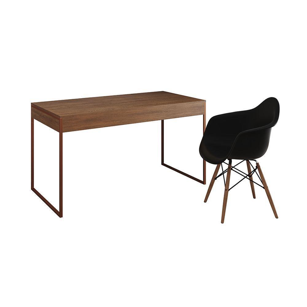 Escrivaninha Home Office Estilo Industrial Amêndoa 137X53Cm Base Cobre Com 1 Poltrona Preta - 6