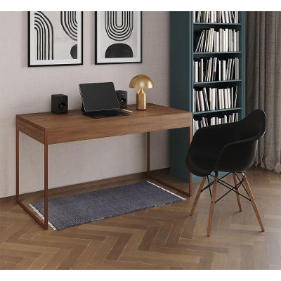 Conjunto Escrivaninha Retangular Malta Industrial Ferro 137cm Amêndoa com Poltrona Preta