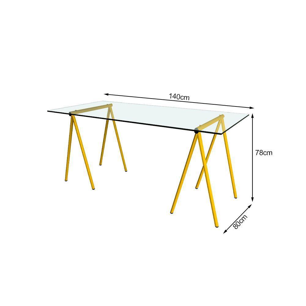 Escrivaninha De Vidro Itaim Cavalete Base Ferro Amarelo - Preto - 2