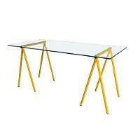 Escrivaninha De Vidro Itaim Cavalete Base Ferro Amarelo - Preto - 3