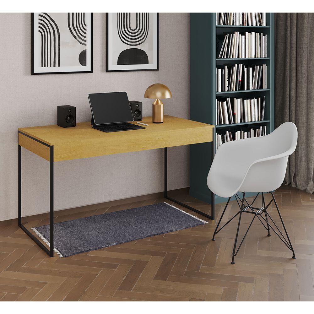 Escrivaninha Industrial Office Estudo Malta Canela 137X53Cm Com 1 Poltrona Branca Base Cor: Canela - 1