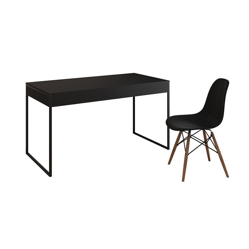 Mesa De Escritório Industrial Malta Preta 137X53Cm Base Ferro Preto Com 1 Cadeira Preta Cor: Preto - 6
