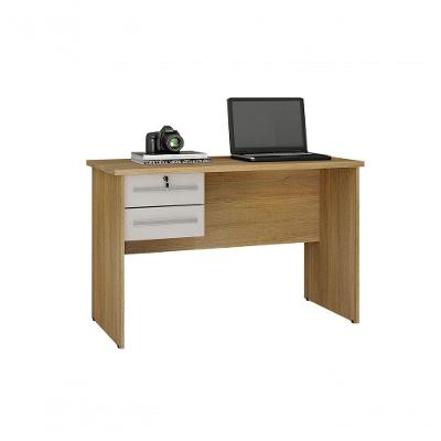 Escrivaninha Retangular Byte Moderno 2 Gavetas em MDF 116cm Off White e Cinamomo