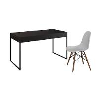 Mesa De Escritório Industrial Preta 137X53Cm Base Ferro Preto Com 1 Cadeira Brancae Cor: Preto - 6