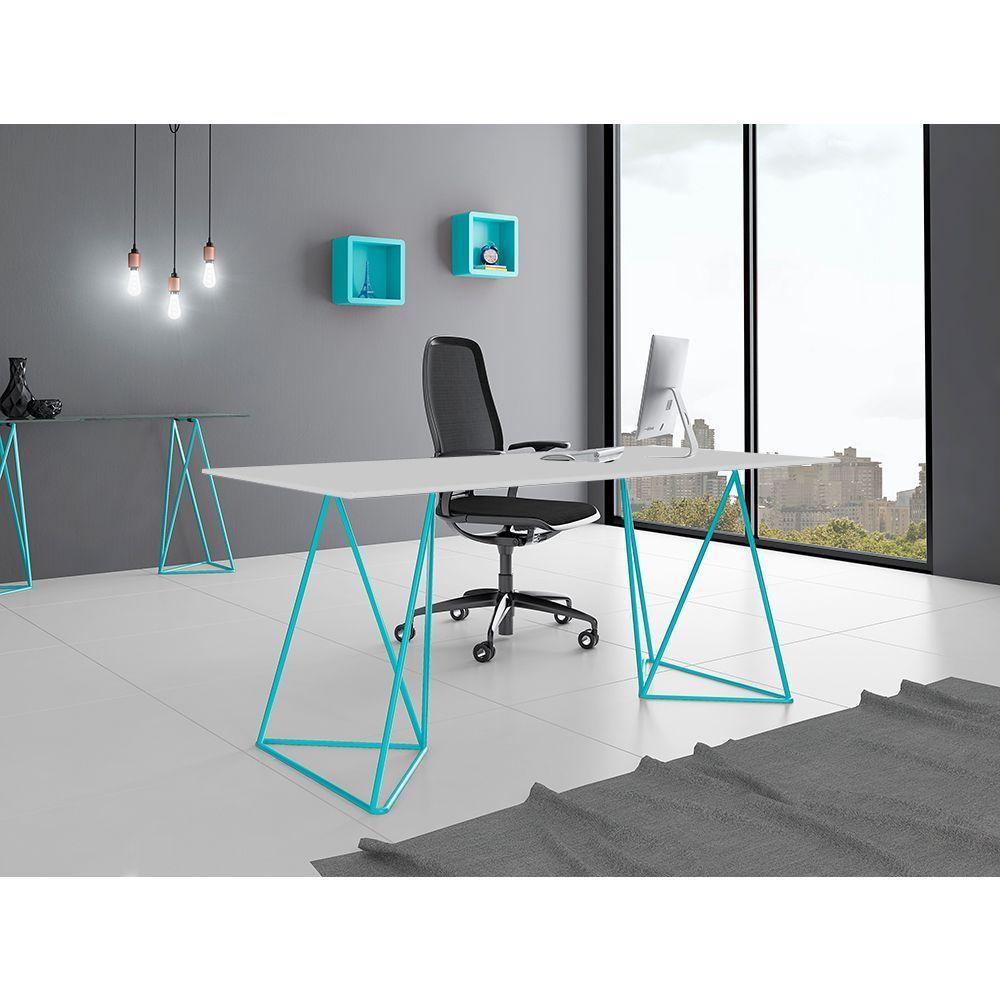 Escrivaninha Bela Vista Cavalete Tampo Branco Base Ferro Azul Turquesa - Preto - 1