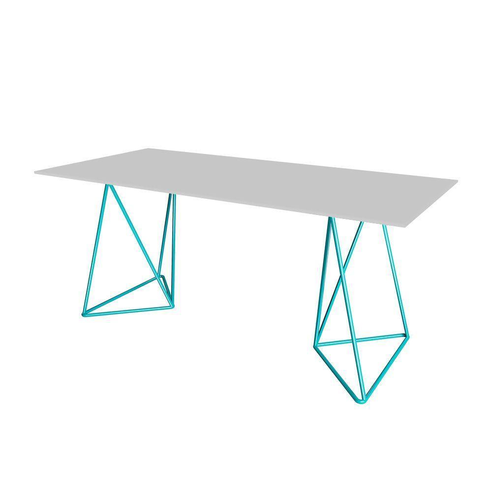 Escrivaninha Bela Vista Cavalete Tampo Branco Base Ferro Azul Turquesa - Preto - 3