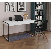 Mesa De Escritório Industrial Branca 137X53Cm Base Ferro Preto Com 1 Cadeira Pretae - 1