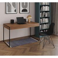 Escrivaninha Industrial Escritório Malta Amêndoa 137X53Cm Com 1 Cadeira Preta Base Ferr Cor: Amendoa - 1