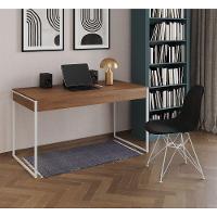 Escrivaninha Industrial Escritório Malta Amêndoa 137X53Cm Com 1 Cadeira Preta Base Ferr Cor: Amendoa - 1