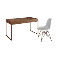 Escrivaninha Industrial Escritório Amêndoa 137X53Cm Malta Com 1 Cadeira Branca Base Cob Cor: Amendoa - 6