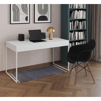 Conjunto Escrivaninha Retangular Malta Industrial Ferro 137cm Branco com Cadeira Preta