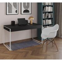 Escrivaninha Home Office Estilo Industrial Preta 137X53Cm Ferro Branco Com 1 Poltrona Branca Preto - 1