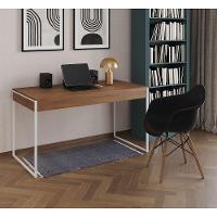 Escrivaninha Home Office Estilo Industrial Amêndoa 137X53Cm Ferro Branco Com 1 Poltrona Preta - 1