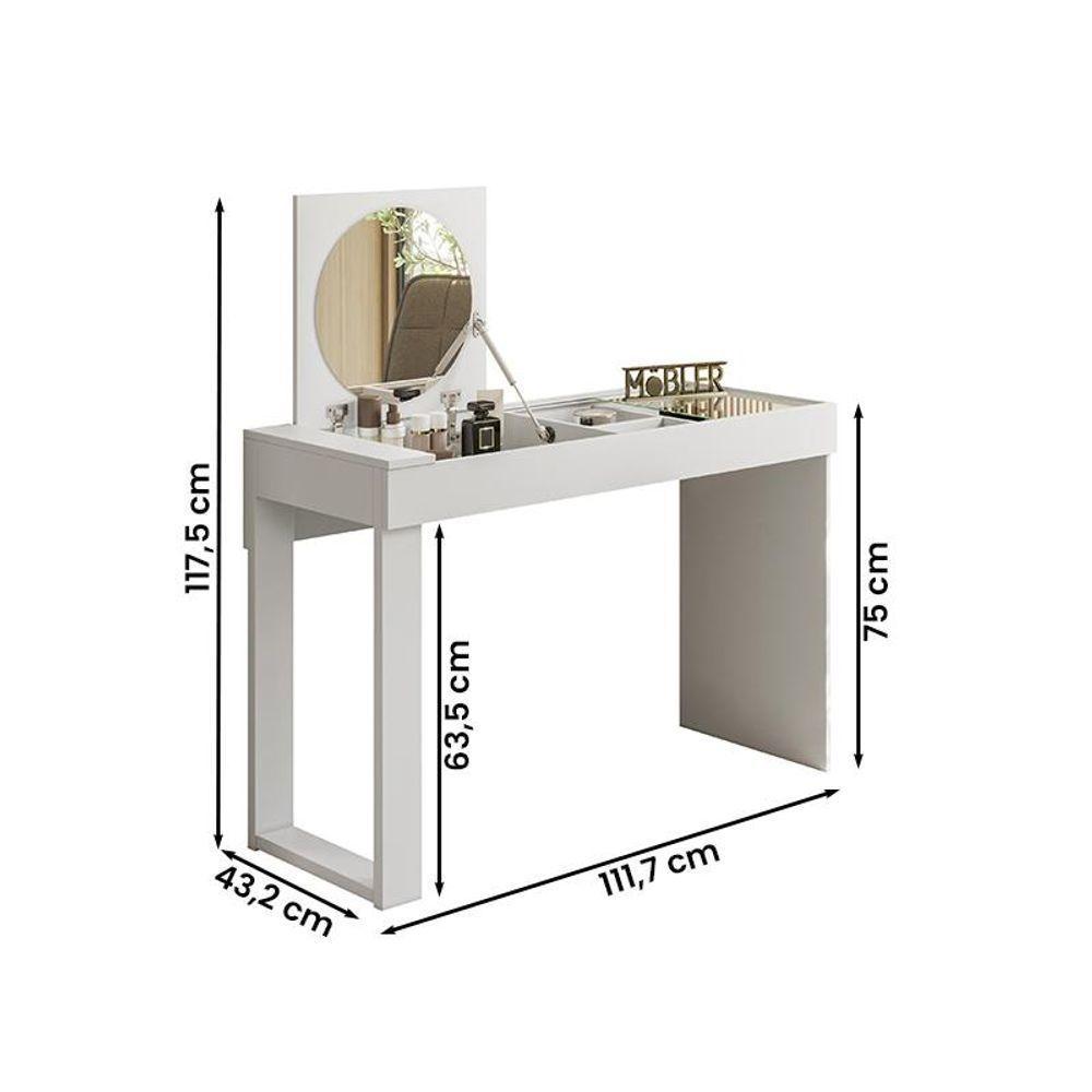 Escrivaninha Penteadeira Play Espelho Basculante E Vidro Branco Fosco Branco Fosco - 2