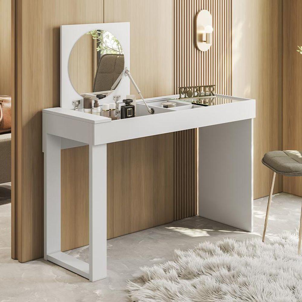 Escrivaninha Penteadeira Play Espelho Basculante E Vidro Branco Fosco Branco Fosco - 3