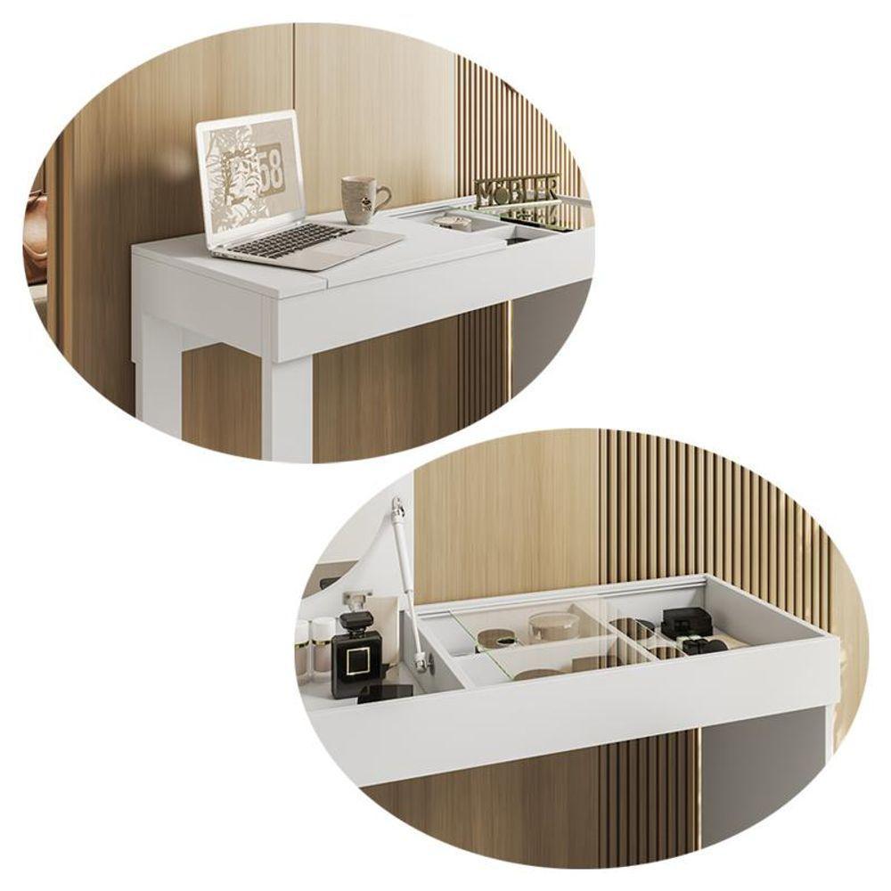 Escrivaninha Penteadeira Play Espelho Basculante E Vidro Branco Fosco Branco Fosco - 4