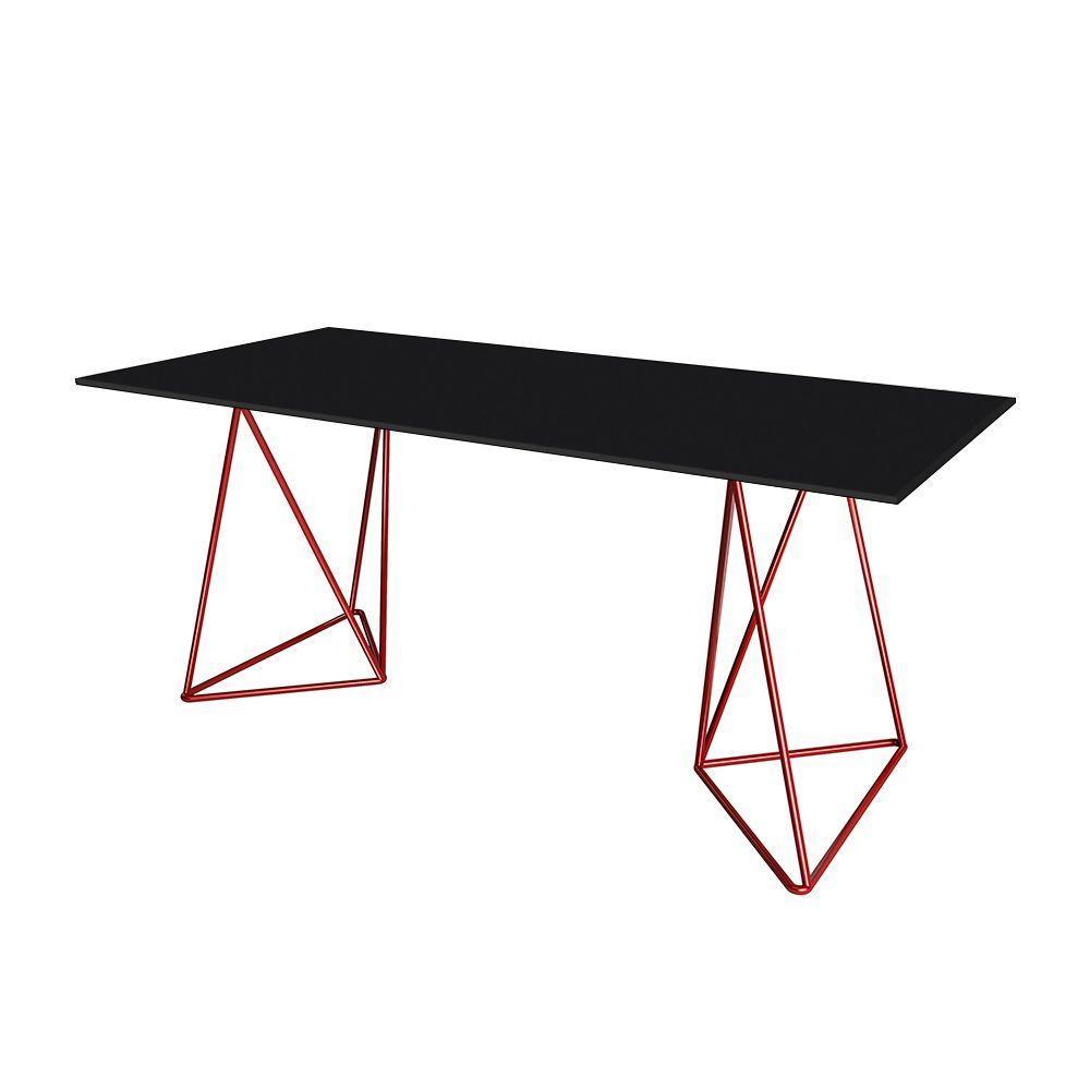 Escrivaninha Bela Vista Cavalete Tampo Preto Base Ferro Vermelho - Preto - 3