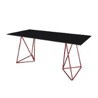 Escrivaninha Bela Vista Cavalete Tampo Preto Base Ferro Vermelho - Preto - 3