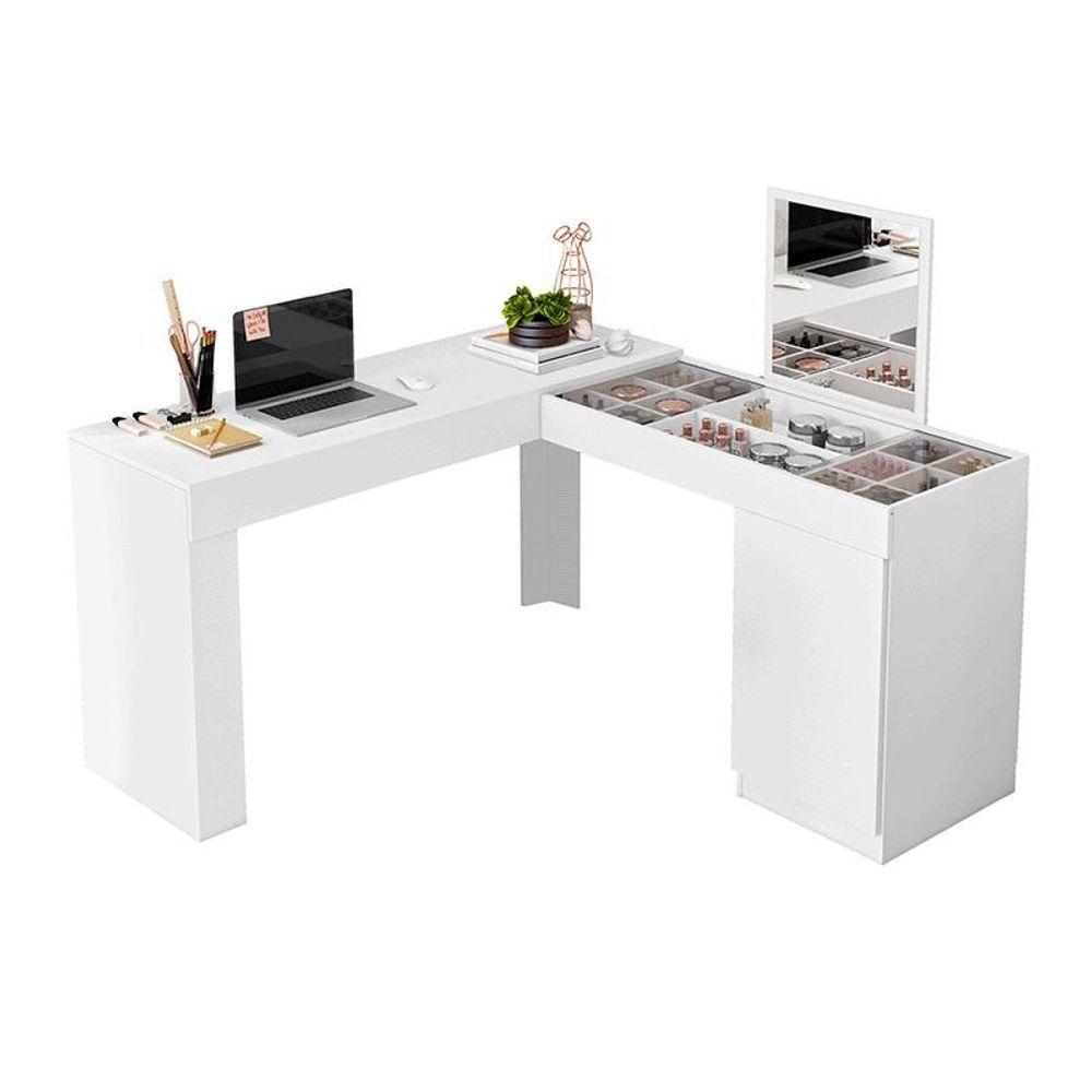 Escrivaninha Canto Penteadeira Star Com Vidros De Correr Branco Fosco Branco Fosco - 1