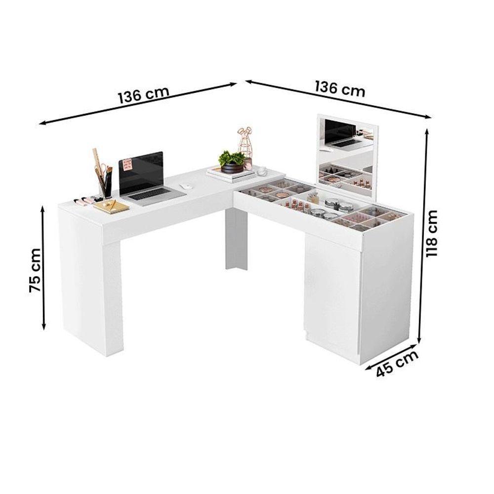 Escrivaninha Canto Penteadeira Star Com Vidros De Correr Branco Fosco Branco Fosco - 2