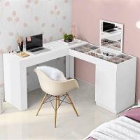 Escrivaninha Canto Penteadeira Star Com Vidros De Correr Branco Fosco Branco Fosco - 3