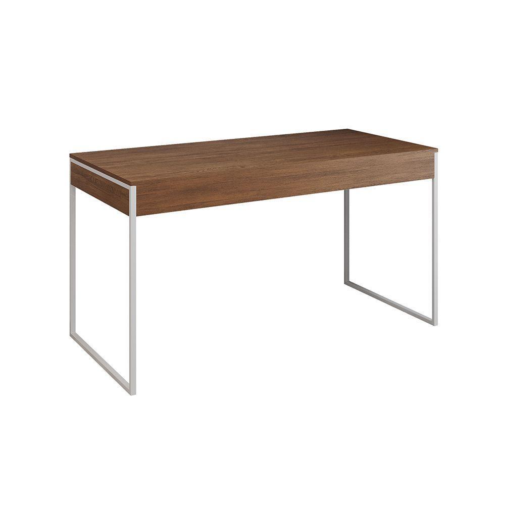 Escrivaninha Home Office Estilo Industrial Amêndoa 137X53Cm Ferro Branco Com 1 Poltrona Branca - 5