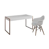 Escrivaninha Home Office Estilo Industrial Branca 137X53Cm Base Cobre Com 1 Poltrona Branca - 6