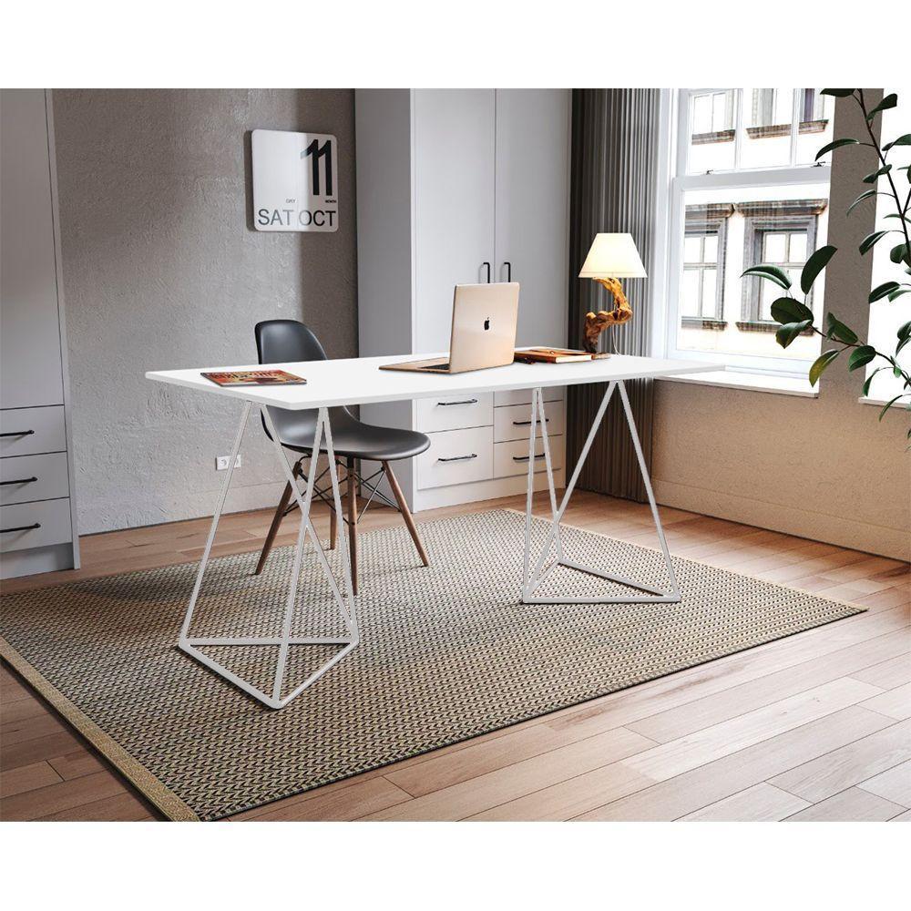 Escrivaninha Mesa Bela Vista Branco E Tampo Branco - Branco - 1