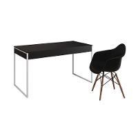 Escrivaninha Home Office Estilo Industrial Preta 137X53Cm Ferro Branco Com 1 Poltrona Preta - 6
