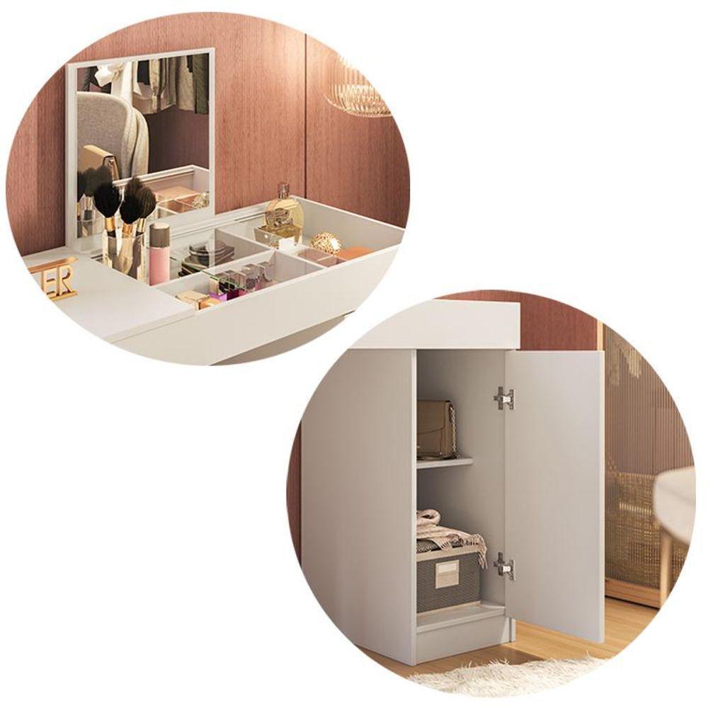 Escrivaninha Penteadeira Love Com 1 Porta E Tampo De Vidro Branco Fosco Branco Fosco - 2