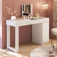 Escrivaninha Penteadeira Love Com 1 Porta E Tampo De Vidro Branco Fosco Branco Fosco - 4