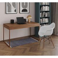 Escrivaninha Home Office Estilo Industrial Amêndoa 137X53Cm Base Cobre Com 1 Poltrona Branca - 1
