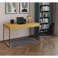 Escrivaninha Industrial Escritório Canela 137X53Cm Malta Com 1 Cadeira Preta Base Cobre Cor: Canela - 1