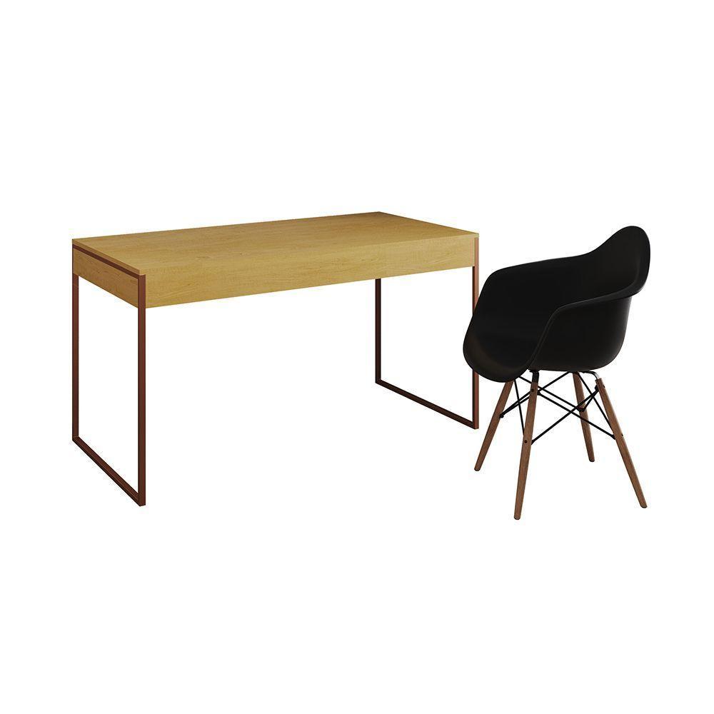 Escrivaninha Home Office Estilo Industrial Canela 137X53Cm Base Cobre Com 1 Poltrona Preta - 6