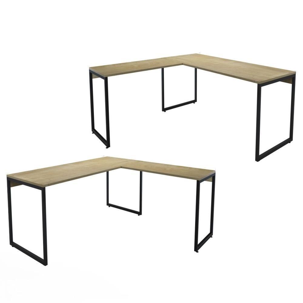 Conjunto De Mesas Em L Levi Natura Preto - 1