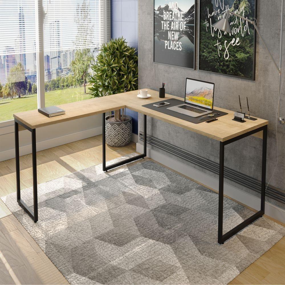 Conjunto De Mesas Em L Levi Natura Preto - 5