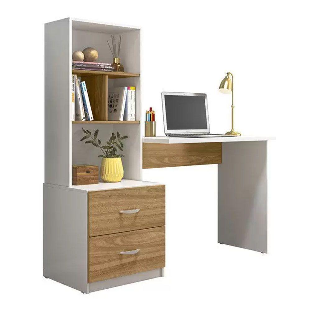 Escrivaninha Com Armário Cristal Branco Nature - Peternella - 1