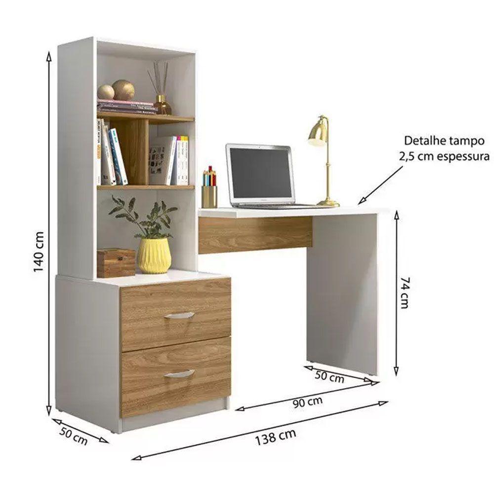 Escrivaninha Com Armário Cristal Branco Nature - Peternella - 3