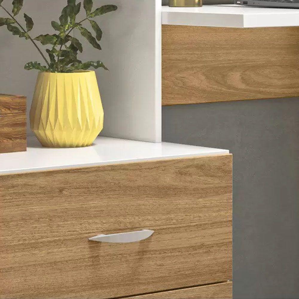 Escrivaninha Com Armário Cristal Branco Nature - Peternella - 4