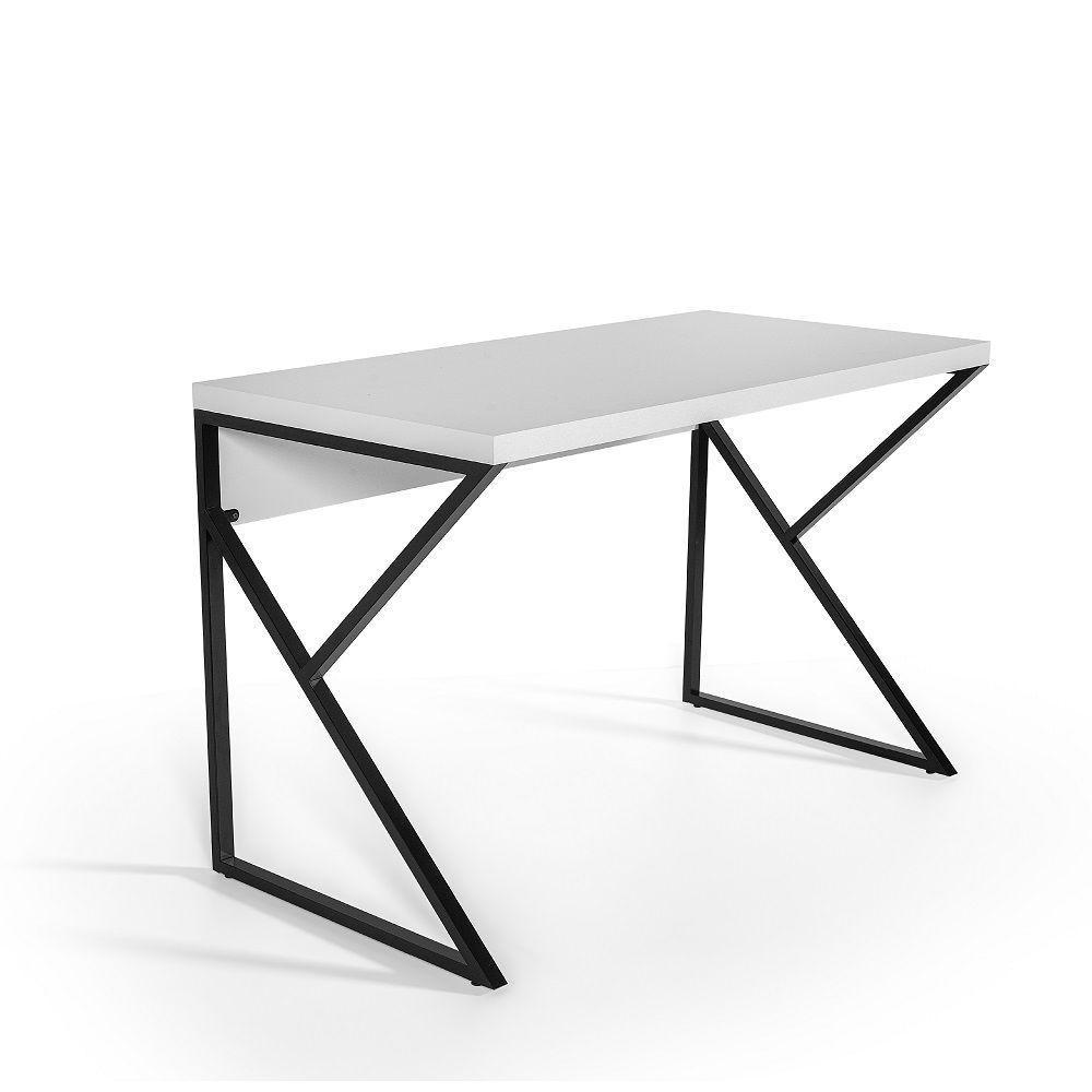 Mesa Escrivaninha Escritório Branca 120Cm Tampo Base Metal - 4
