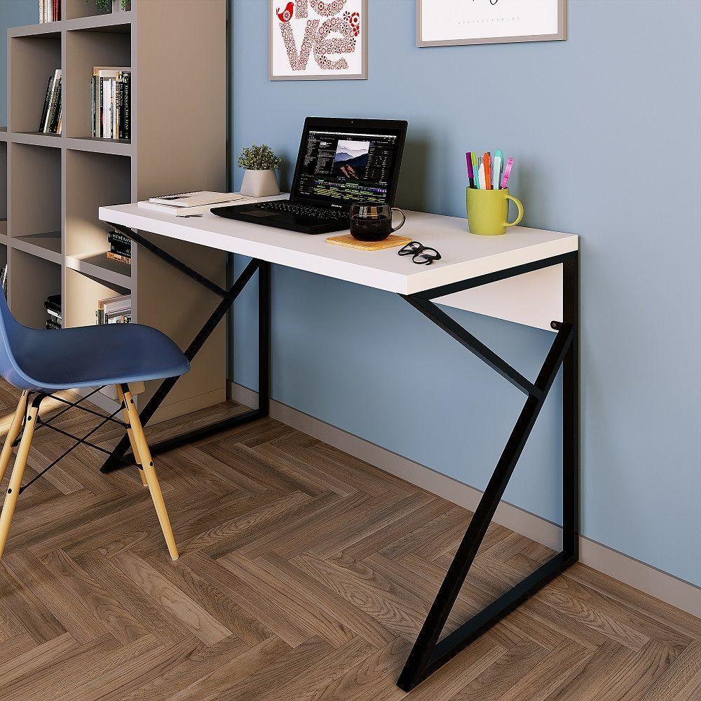 Mesa Escrivaninha Escritório Branca 120Cm Tampo Base Metal - 5