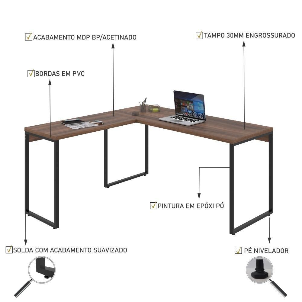 Mesa Em L Diretor 150X150X75cm Nogal/Est.Preta - 4