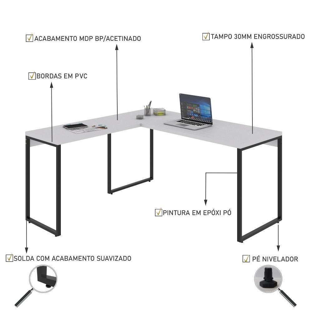 Mesa Em L Diretor 150X150X75Cm Branco Chess / Est.Preta - 4
