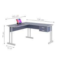 Mesa Em L Com 2 Gavetas Rael Azul - 2